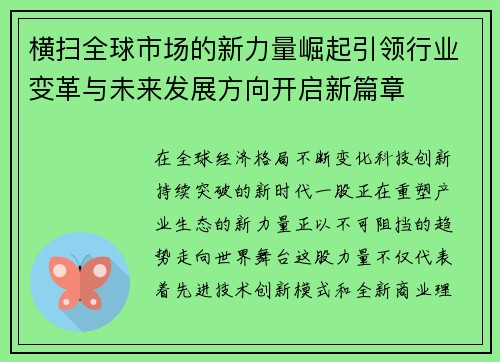 横扫全球市场的新力量崛起引领行业变革与未来发展方向开启新篇章